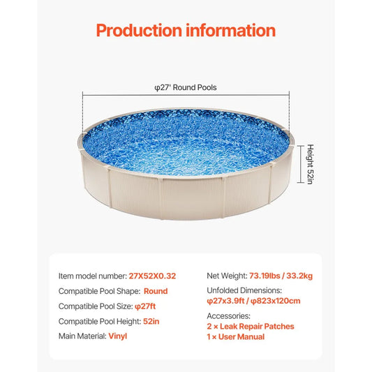 VEVOR 27-FT ROUND POOL LINER STD GAUGE 52INCH WALL