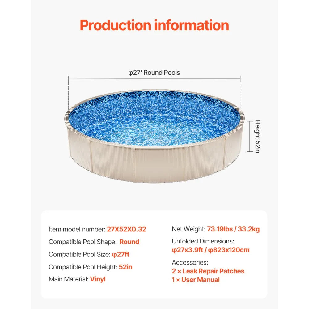 VEVOR 27-FT ROUND POOL LINER STD GAUGE 52INCH WALL